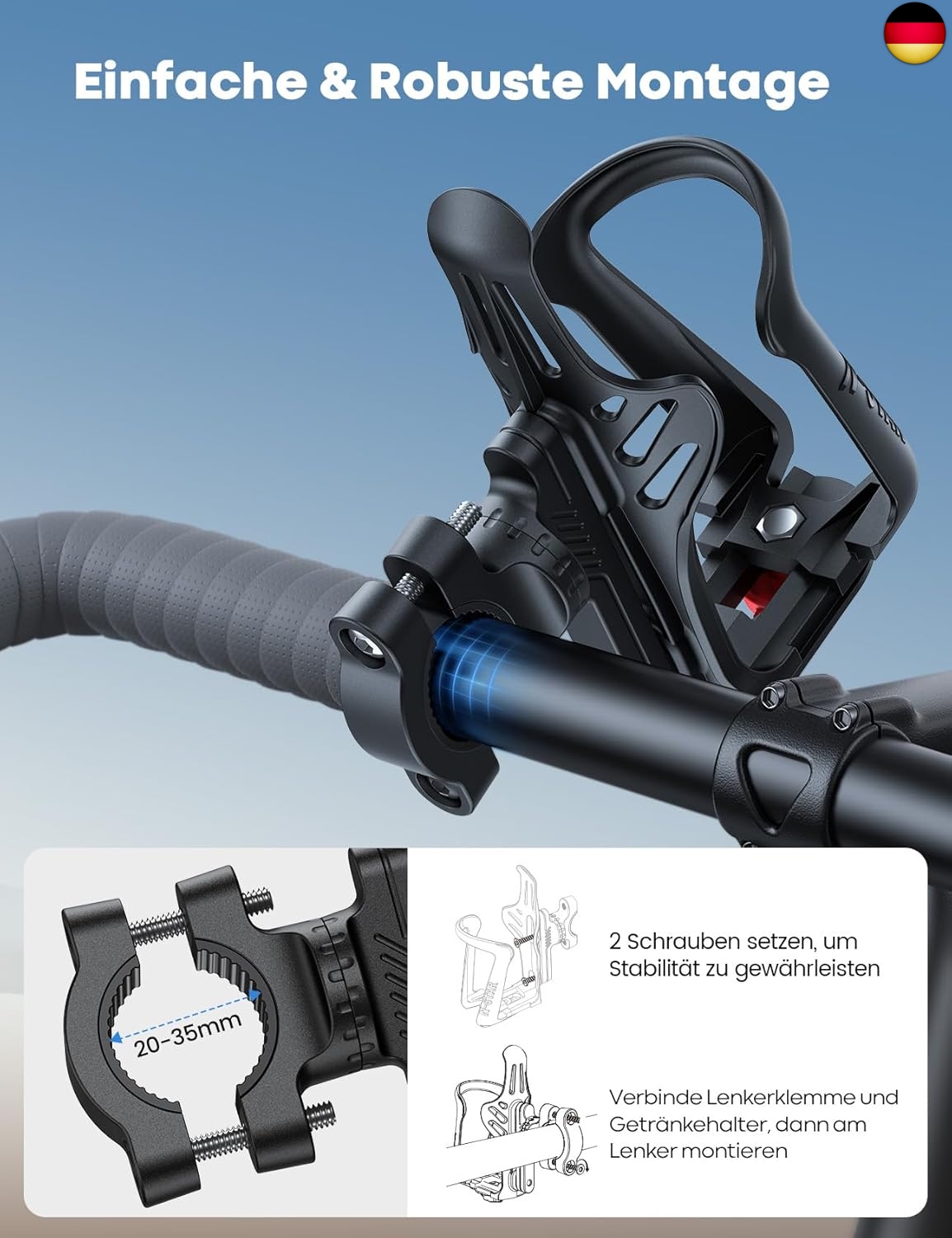 Flaschenhalter Fahrrad Universal - Einstellbar 48-71mm Für MTB, Rennrad & Kinderwagen