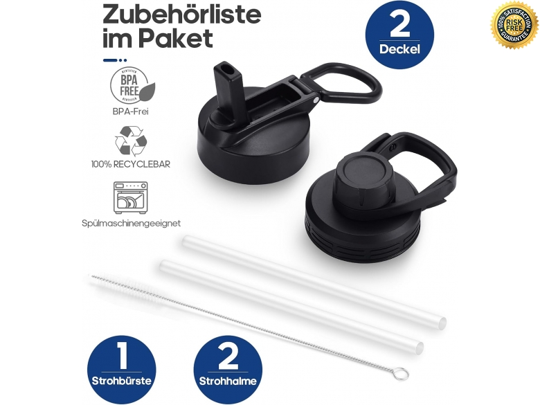 BJPKPK Isolierte Edelstahl-Wasserflasche 750 Ml – Hält 24 H Kalt, 12 H Heiß, BPA-frei, Schwarz | Doppelwandig, Auslaufsicher